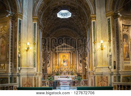 ROME, ITALY - APRIL 8, 2016: Interior of the San Marcello al Corso church, 18th century