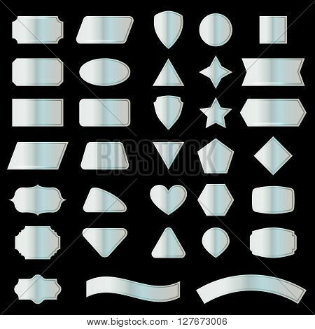 Vector set shapes for message in silver color. Decoration for text in geometry shapes. Border and sticker for note in set. Hexagon button rectangle circle square and other grey geometry signs