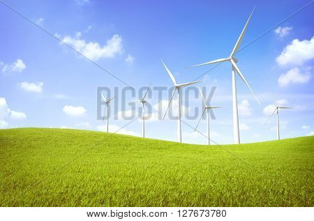 Wind Turbine Green Field Nature Concept