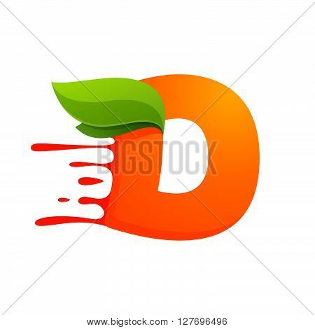D Letter With Orange Juice Drops And Leaves.