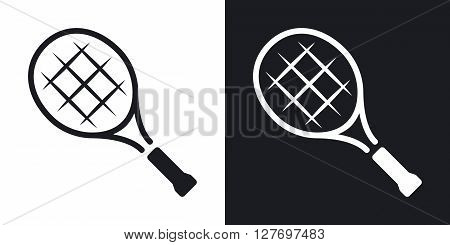 Vector tennis racket icon. Two-tone version on black and white background
