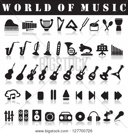 Music Icons on a white background with a shadow