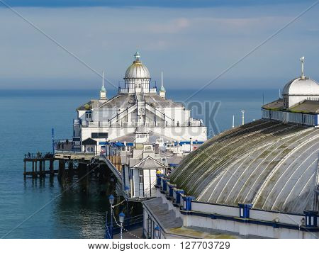 Aerial view of the Eastbourne Pier in a sunny day. East Sussex England