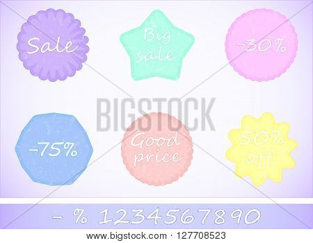 Isolated colored stickers with discount, tag, label, vector illustration. You can put any discount