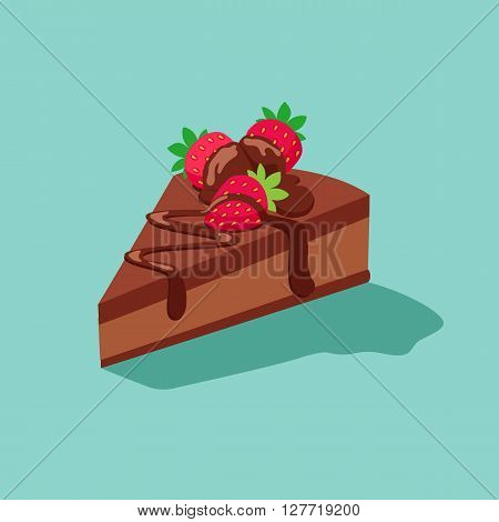 piece of chocolate cake with strawberries.Sweet dessert chocolate sugar cookies decorative set with cream and strawberry decoration isolated vector illustration icon.dessert icon set.vector illustration