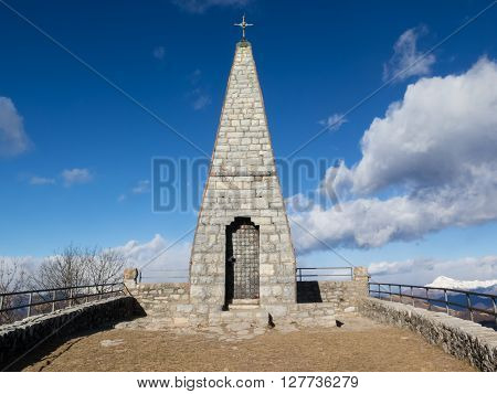 The landmark on the top of the Palanzone hill in the Larian triangle in northern Lombardy in the Como Lake area of italy