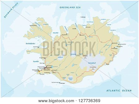 detailed vector road map of republic of iceland
