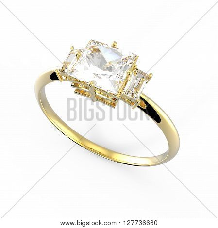 Wedding ring with diamond on a white background. Fashion jewelery. 3d digitally rendered illustration