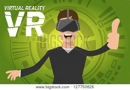 A man with virtual reality headset flat icon