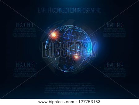 Abstract futuristic realistic earth Sci Fi globe at motion Global network connection infographic Digital world map 3d planet International communication Technology background . Vector illustration