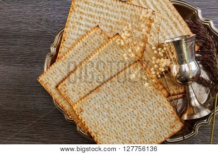 Pesach matzo passover with wine and matzoh jewish passover bread