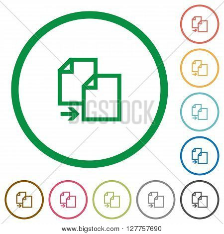 Set of copy color round outlined flat icons on white background