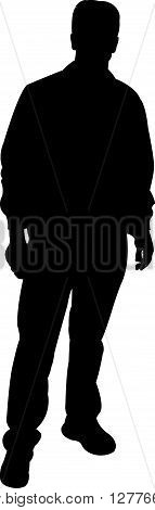 a standing man black color silhouette vector