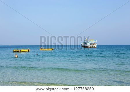 Old Wooden Ferry Boat Brings Tourists To The Small Island Of Koh Samet