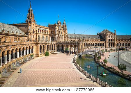 Sevilla ,Spain 3- May 2014:  Beautiful Plaza de Espana Sevilla Spain .