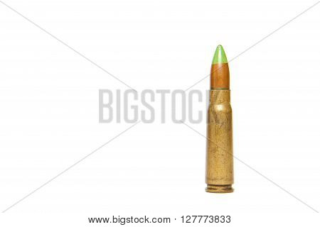 Rifle Cartrige with bullet on white background