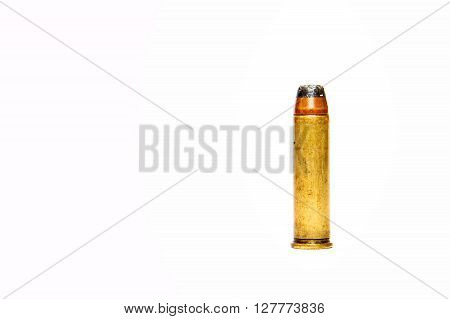 Pistol Cartrige with bullet on white background
