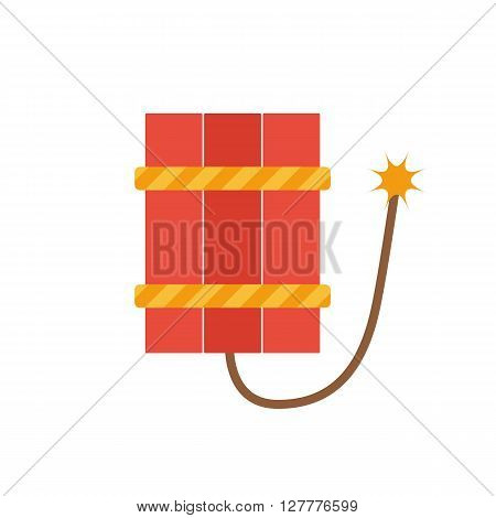Vector illustration with isolated flat red dynamite on white background. Dangerous terrorism sign. Isolated cartoon dynamite. Pyrotechnics concept. Stop terrorism background