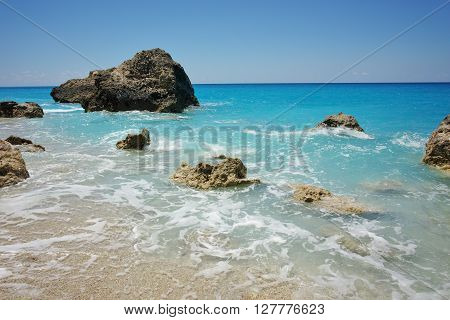 Rocks at Megali Petra beach, Lefkada, Ionian Islands, Greece
