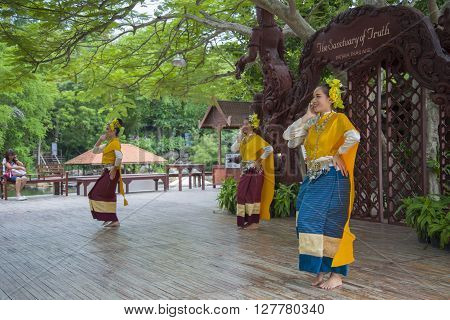 Pattaya, Thailand - September 14: Traditional performance of the actors at the temple of truth, on 14 September 2014.