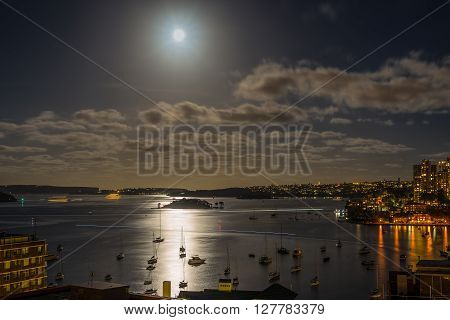 Sydney Harbour in the moonlight with water reflections - Long exposure