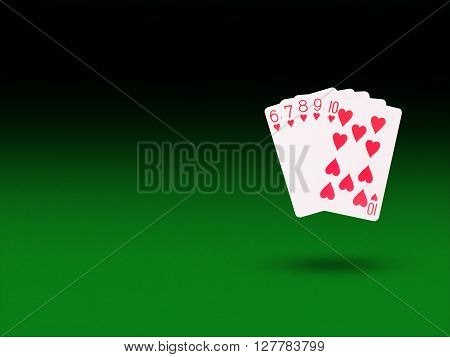 Straight Flush  cards on the poker table . casino concept