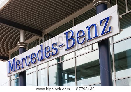 SAMARA RUSSIA - MAY 30 2015: Office of official dealer Mercedes-Benz. Mercedes-Benz is a German automobile manufacturer