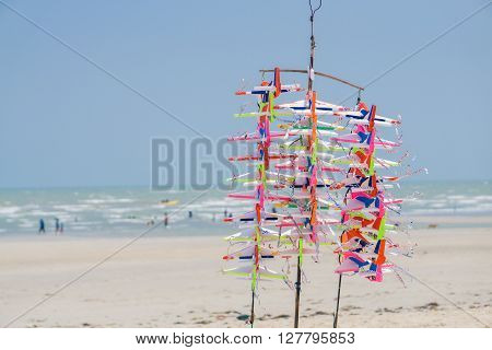 Airplane made from foam on the beach