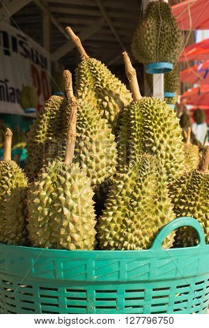 Durian in the basket at fruits market