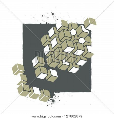 Vector Abstract Silkscreen Print Template For Textile Or Poster Design With Geometric Shapes And Spl