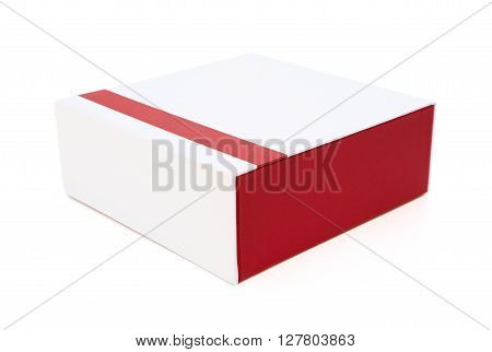 red and white gift box closed on white background