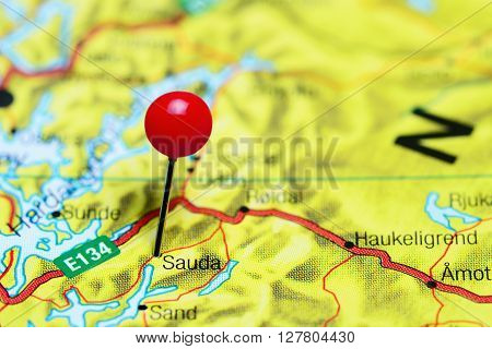 Sauda pinned on a map of Norway