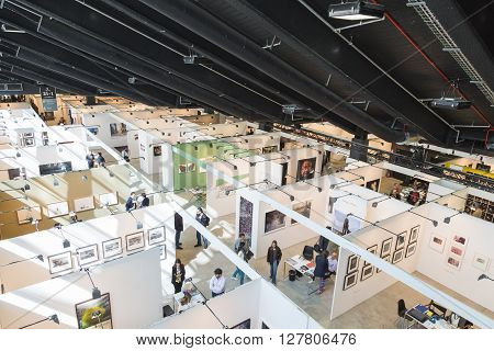Top View Of People And Booths At Mia 2016 In Milan, Italy