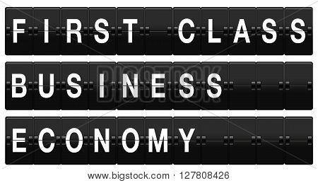 Airport split-flap board with various flight classes