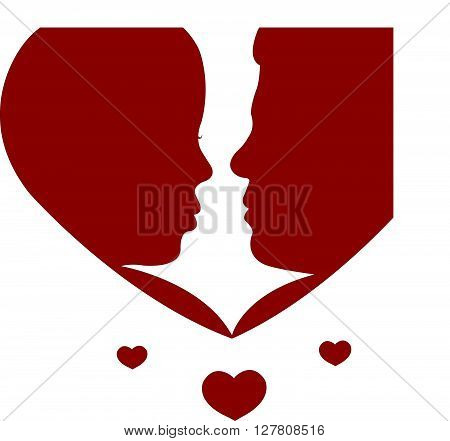 Two lovers. red color silhouette in heart shape