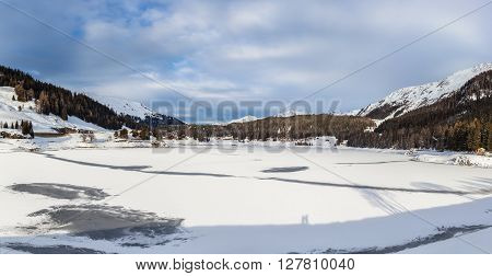 Panorama View Of The Frozen Davos Lake