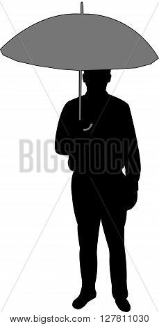 a standing man with umbrella, silhouette vector