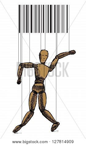 Wooden puppet on white background. Vector stock illustration