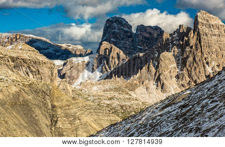 Scenic view of Italian Dolomites on cloudy autumn day