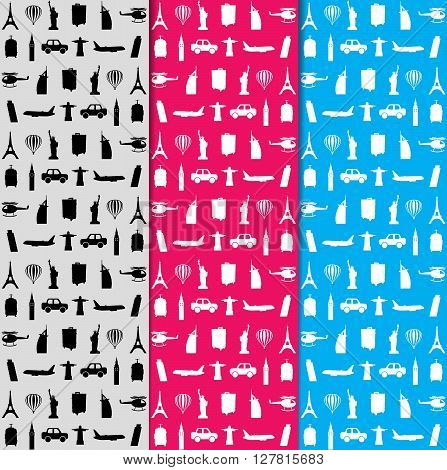 Set of Seamless Travel Icons Vector Pattern