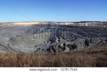 huge quarry iron ore mining in Gubkin Russian spring