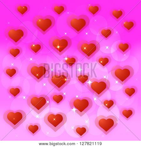 Vector illustration heart background. On a pink background with red hearts.