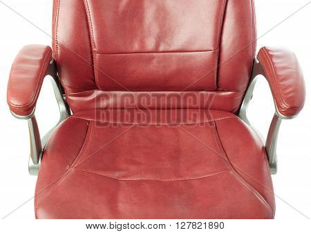 Part of Red leather Office chair over isolated white background