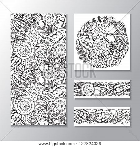 set of stock vector seamless doodle floral pattern. orient. abstract background