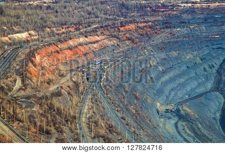 rock formations in the vast quarries of ore together with the technique