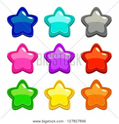 Colorful vector star icons, vector assets for web or game design, GUI elements, isolated on white