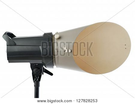 Pulse studio flash with background reflector on a stand over isolated white background