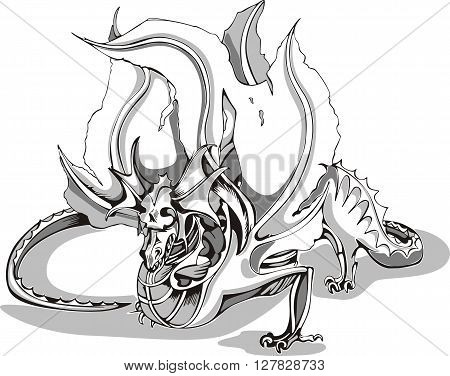Black And White Sketch Of A Dragon