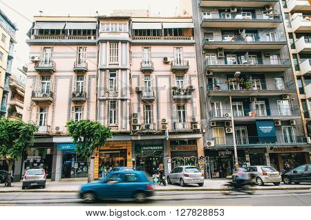 THESSALONIKI, GREECE - MAY 27, 2015: Buildings on Egnatia street.