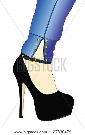 A sensual clothing and shoe - Image of a woman in jeans and heeled shoes